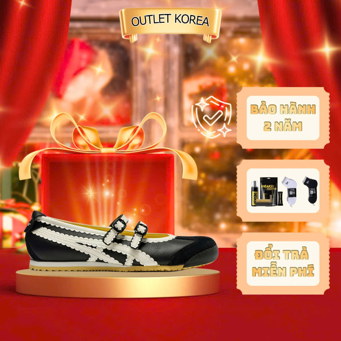 Giày Tiger Mxc66 Ballet Flat Black White Chính Hãng